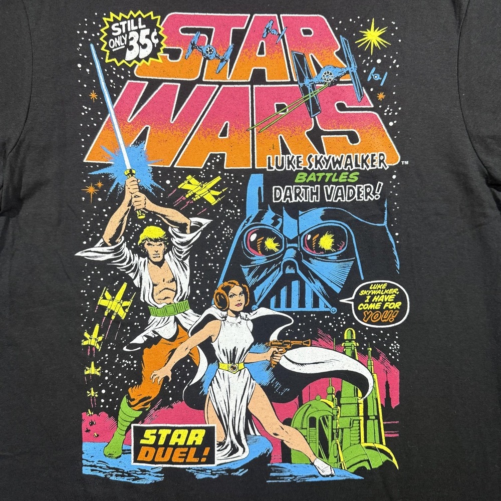 Star Wars Shirt Mens Medium Black Luke Leia Darth Vader Graphic Tee Mad Engine